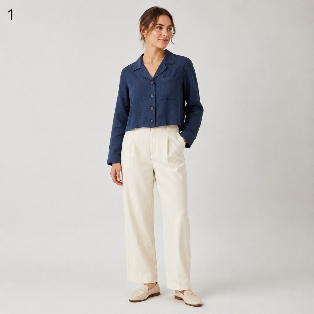 VIVID Cropped Shirt Jacket Womens XS Blue Linen Button Front Pockets Lightweight